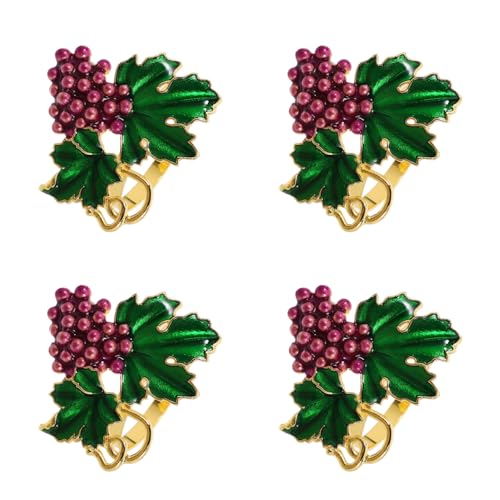 OFFSCH Fruit Napkin Rings with Leaf 4-Pack Elegant Grape Design