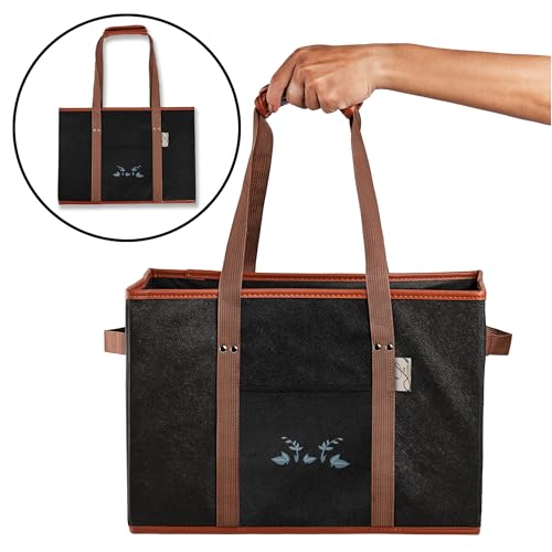 Liviable Set of 2, Large Reusable Grocery Shopping Bags,Collapsible,Heavy Duty Tote, Box Bags with Long Handles,Reinforced Bottom, Black
