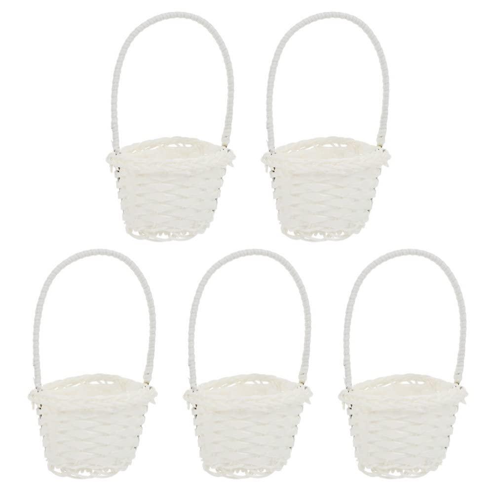 Cabilock 5 Stücke Geflochtener Blumenkorb Hochzeitskorb mit Henkel Obstkorb Rattankorb Blumenmädchen Körbchen Streukorb Wicker Basket Aufbewahrungskorb für Hochzeit Tischdeko Landhaus Deko