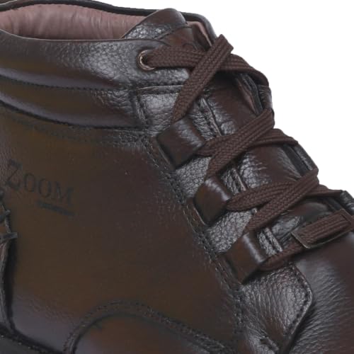 Image of Zoom Shoes A-4691 Men's Genuine Leather High Ankle Boots | Stylish Lace-Up Design | Cushioned Insole for Comfort | Durable & Trendy for Everyday Wear