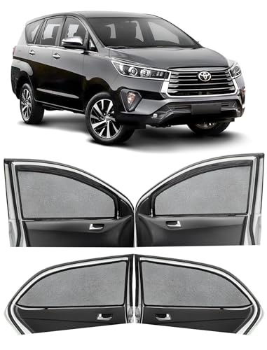 Image of Autofact Magnetic Car Sunshades Compatible with Toyota Innova Crysta (2016 to 2024) (Set of 6) - Easy Installation, UV Protection, Keeps Car Cool (Front 2 with Zippers, Rear 2 Without Zippers)