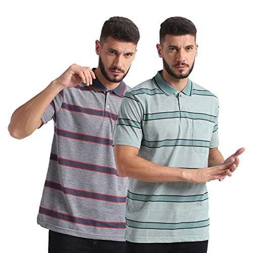 Image of INKKR Striped Men Polo Neck Half Sleeve T-Shirt