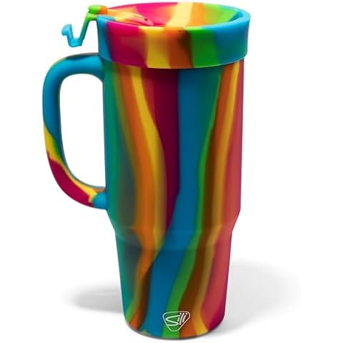 Silipint: Humbler 32oz - Hippie Hops - Silicone Handled Tumbler w/Lid & Straw, Unbreakable, Hot/Cold Drinks, Dishwasher-Microwave-Freezer-Oven Safe Cover