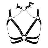 Lingerie cage Chest strap Leather Bra Body chain harness for women Punk Festival rave Dance Rock Photography Waist belt (Black)