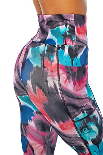 Bally Total Fitness Women's Standard High Rise Side Pocket Ankle Legging, Soft Focus Floral Flowers Festival Fuchia, Small #TOP4
