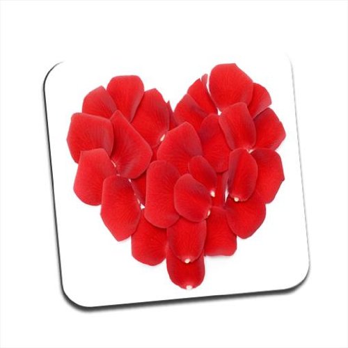 Heart Shape Made of Red Rose Petals Single Premium Glossy Wooden Coaster