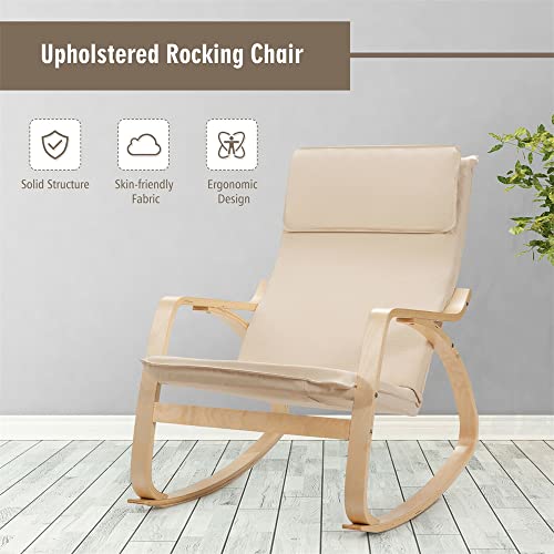 Liviza Rocking Chair With Removable Cushion, Wooden Frame Relax Rocker Lounge Chair, Modern Armchair Suitable For Living Room, Bedroom, Balcony, Nursery Room, Porch (Beige) #TOP3