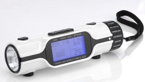 Unique Gadget Pocket Size World Time Travel Alarm Clock With Calendar Temperature & Led Torch