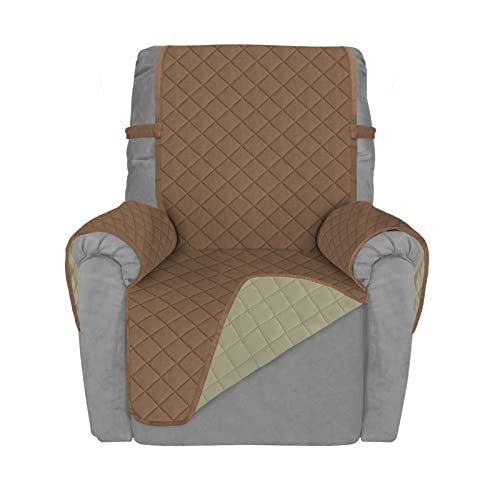 Deeky Recliner Chair Covers For Small Recliners, Reclining Chair Cover Slipcovers, Couch Sofa Covers For Dogs Pets Reversible Water Resistant Furniture Covers With Elastic Straps, Brown/Beige #TOP27