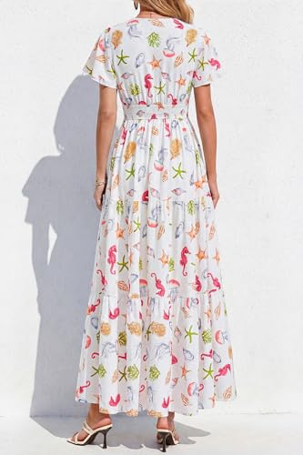 PRETTYGARDEN Women Summer Maxi Dresses 2026 Short Sleeve V Neck Button Floral Tiered Flowy Boho Sundress Beach Outfits(Floral White Multicolored,Small) — view 5