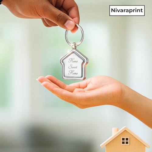 Image of Home Sweet Home Metal Keychain - Silver House Shape Rotating Key Ring, Housewarming Gift for Men & Women, Real Estate & New Home Keychain (Pack of 2)