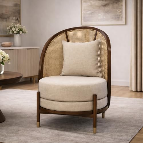 Image of Lakdi The Furniture Co | Modern Cream Fabric Lounge Chair for Living Room & Bedroom, Comfortable Upholstered Armchair | 5 Years Warranty | Free Assembly