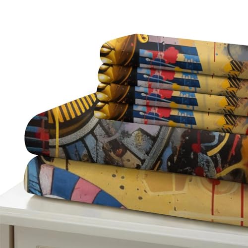 Housse de couette Pharaon 135x200cm parure lit simple fermeture éclair sans repassage
