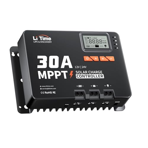 LiTime 30 Amp MPPT 12V/24V/Auto DC Input Solar Charge Controller Build-in Bluetooth Module, Parameter Adjustable LCD Display LED Indicators Solar Panel by Litime - Used condition - US$103.37