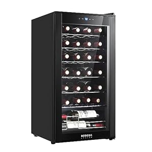 BODEGACOOLER 28 Bottle Compressor Wine Cooler Refrigerator, Mini Fridge with 41-64.4°F Digital Temperature Control Glass Door,Small Freestanding Wine Refrigerator for Red, White and Champagne