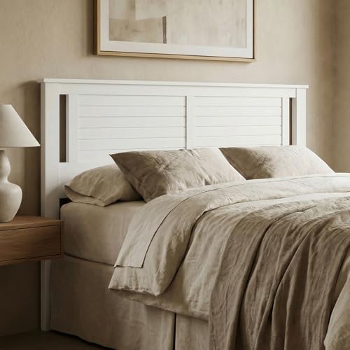 ComfIQ Serene Poplar Wood King Size Headboard in White, Modern Farmhouse Panel with Horizontal Scoring, Casual Coastal Style, Easy Assembly, Quality Materials