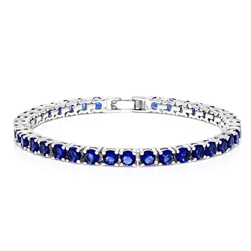 Mejores precios y opiniones de Gema azul al mejor precio. 28 Gem Stone King - Pulsera de tenis de zafiro de imitación azul de corte redondo para mujer (12 quilates, 7 pulgadas), Metal Gema, Circonita cúbica