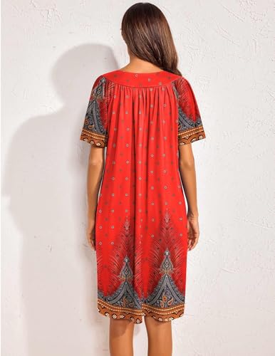 Image of Ekouaer Womens House Dress Floral Print Nightgown with Pockets Mumu Dress