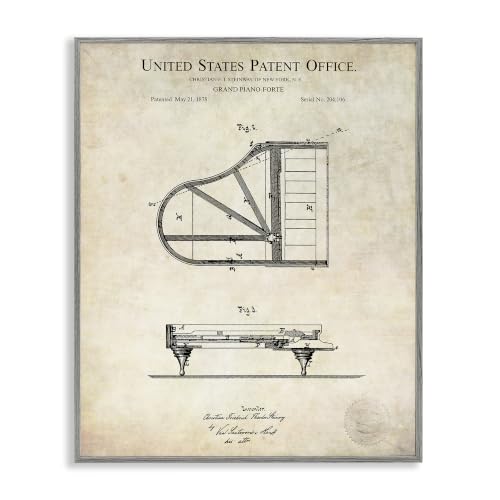 Grand Piano Vintage Diagram Blueprint, 24 x 30 Inch Framed Giclée Print