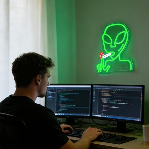 Image of Alien Neon Sign for Wall Decor, Dimmable LED Green Alien Neon Lights Sign for Bedroom Game Room Man Cave Home Bar Party Decor Gifts