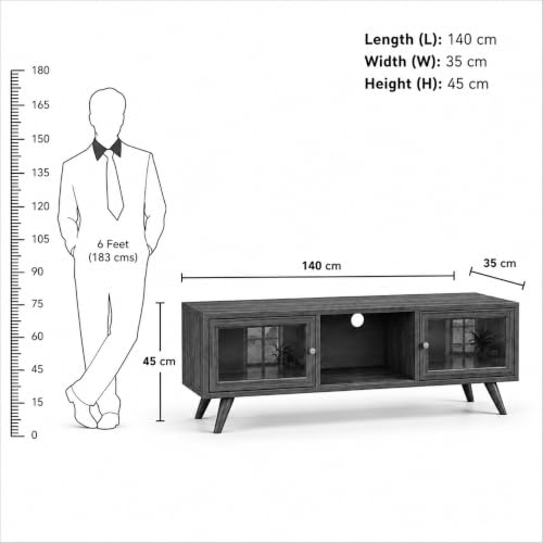 Image of The Attic Janah TV Cabinet, Solid Wood Sideboard TV Cabinet for Living Room, Wooden Free Standing TV Unit Side Board Table with Storage, Natural Matte Finish Glass
