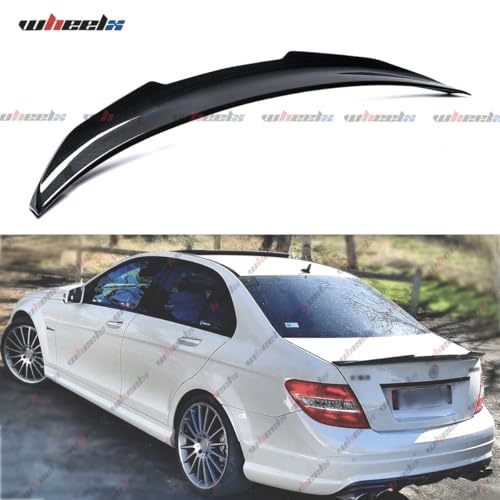 WheelX Rear Spoiler Compatible with 2008-2014 Mercedes Benz W204 C-Class, PSM Style Duckbill Fits for C180 C200 C250 C300 C350 C63 AMG, Duckbill Trunk Tail Deck Lid Wing Lip (Carbon Fiber Pattern) by WheelX - Image 4