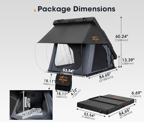 SanHima Hotham X Rooftop Tent Hard Shell - Spacious Overland Aluminium Roof Top Tent w/ 2\" Thick Mattress, LED Strip Light & Dual Side Window, Quick Setup for Car SUV Truck Camping, 3 People Tent - Thumbnail 7