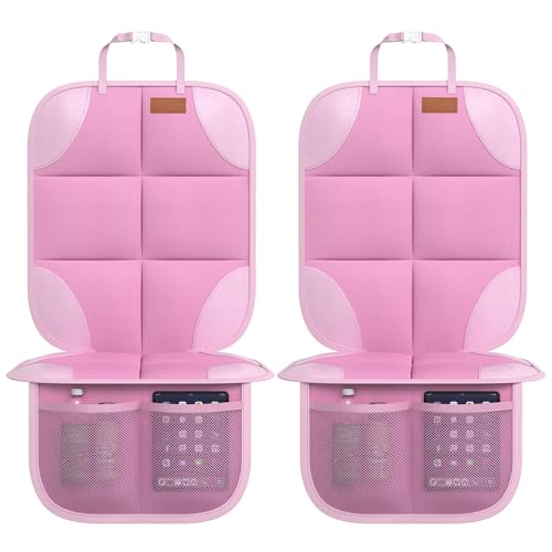 SMART ELF Car Seat Protector, 2 Pack Car Seat Cover, Seat Protector Under Baby Car Seat, Seat Covers with Non-Slip Bottom and 2 Mesh Pockets Suitable for Baby and Pet (Pink)
