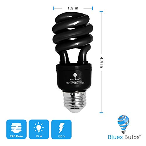 4 Pack Bluex Cfl Blacklight Bulb 13W – 50-Watt Equivalent – E26 Spiral Replacement Bulbs - Black Light Bulb Decorative Illumination - For Indoor Or Outdoor – Dj, Aquarium Bulbs (Blacklight) #TOP1