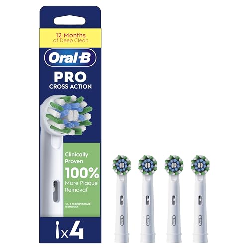 Oral-B Pro Cross Action Electric Toothbrush Head, X-Shape and Angled Bristles for Deeper Plaque Removal, Pack of 4