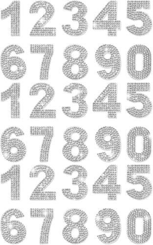 PRATIQUE 3 Sets Silver Glitter Rhinestone Numbers Stickers, Self-Adhesive 0-9 Sequins for DIY Crafts, Cards, Phone DecorοΌSparkly Jeweled Digit Decals