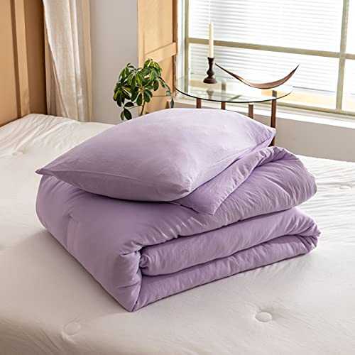 Image of ROSGONIA Lavender Comforter Set Queen, 3pcs(1 Boho Purple Comforter & 2 Pillowcases) All Season Soft Bedding Lightweight Bedspread Blanket Quilt