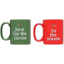 Pearhead Holiday Mug Set, Here For The Cocoa, Tis The Season, Christmas Home D&eacute;cor Gifts, Coffee Mugs Set of 2, 13 oz