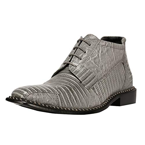 Image of LIBERTYZENO Mens Lizard Print Genuine Leather Adults Ankle Boots Lace Up Dress Shoes for Easter Gift