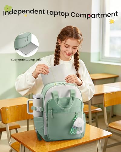 LOVEVOOK School Backpacks for Teen Girls Fits 15.6" Laptop, Lightweight Middle High School Bookbag with Large Bottle Holder for Kids, 30L Cute College Backpacks for Students Back to Schools,Pink — view 3