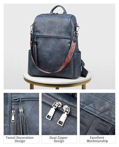 Image of FADEON Leather Backpack Purse for Women Designer Travel Backpack Purses PU Fashion Ladies Shoulder Bag with Tassel