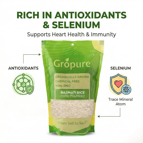 Image of GroPure Organic: From Soil to Soul - Basmati Rice - 9kg I Organic Biryani Rice I Hand Pounded I Chemical & Pesticide Free I Best Organic BASMATI RICE