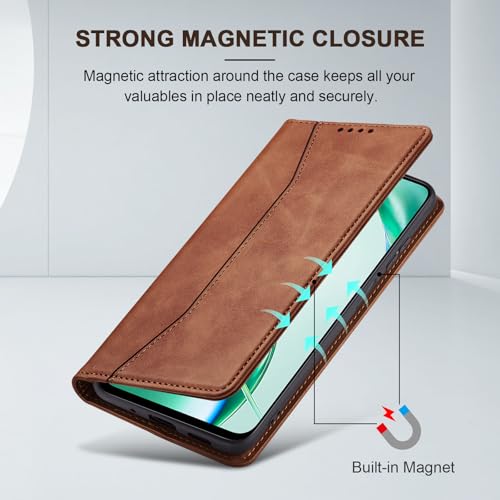 Image of Jasonyu Case for Honor 200 Smart Leather Wallet Flip Cover with Card Holder,Kickstand, Magnetic Closure,TPU Shockproof Phone Case Compatible with Honor 200 Smart (Brown)