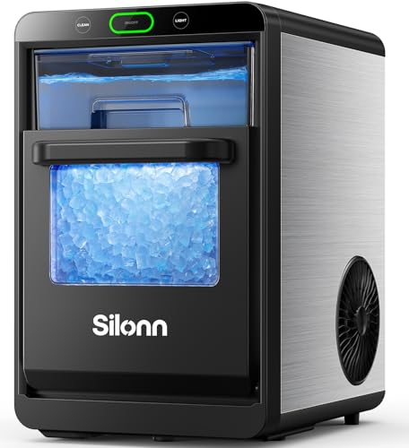 Silonn Nugget Ice Maker Countertop, Crushed Ice Maker & Pebble Ice Machine Produces 44lbs/24h with...