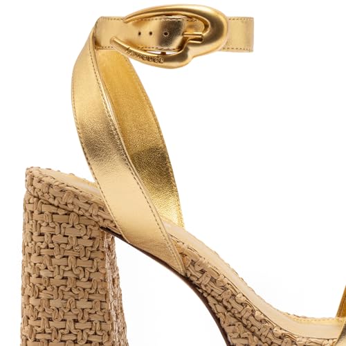 Dolly Verona Sandal In Gold Metallic Leather And Natural Raffia4