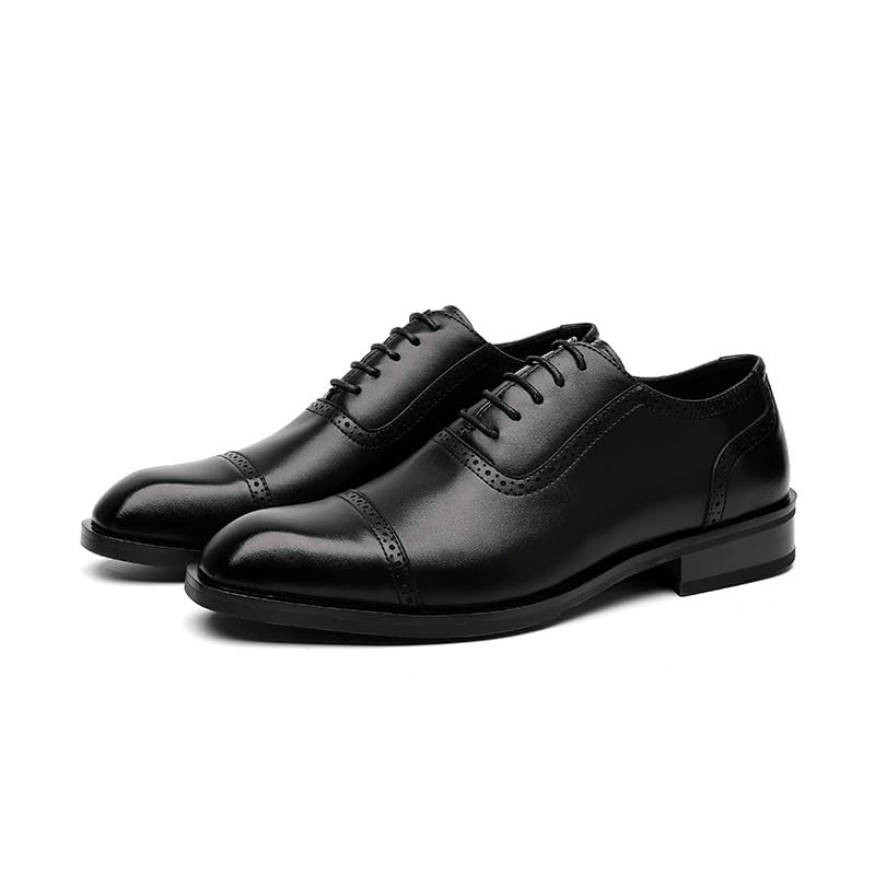 Men Oxford Shoes French Leather Wingtip Working Anti-Slip Slip Resistant Rubber Sole Shoe Lace-up Prom