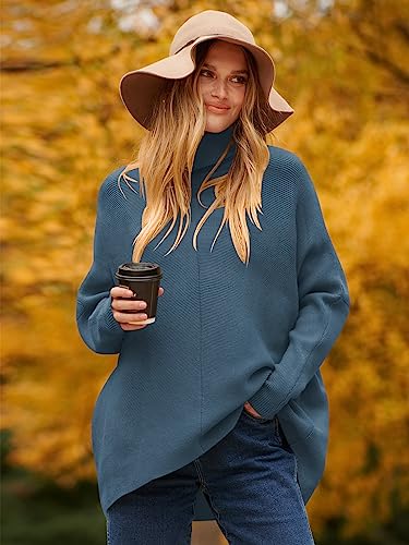 Image of ANRABESS Womens Casual Fall Sweater Turtleneck High Neck Batwing Sleeve Oversized Sweater Dress