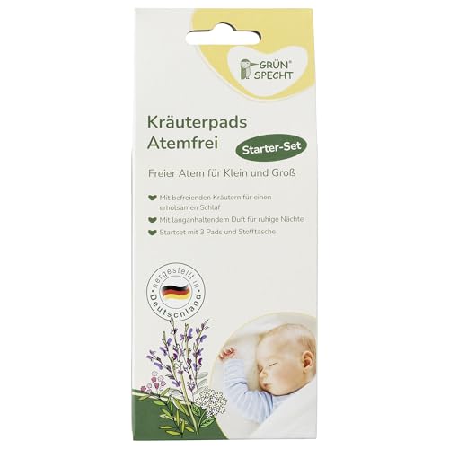 GRÜNSPECHT Kräuterpads Atemfrei zum Durchatmen in der Erkältungszeit beruhigend Starter-Set mit 3 Duftpads und Stofftasche fürs Handgelenk (1502-V2)