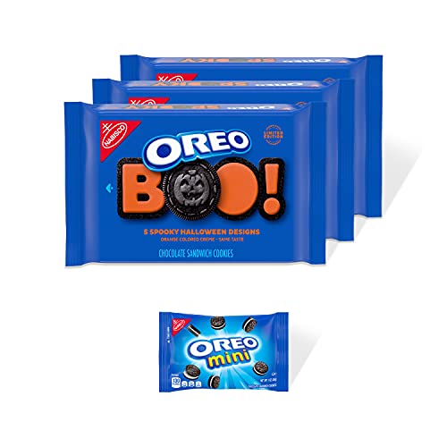 Oreo (ORMT9) Orange Creme Halloween Chocolate Sandwich Cookies, 3 - 1.25 lb Packs + Bonus OREO Mini Chocolate Sandwich Cookies Snack Pack, Halloween Cookies
