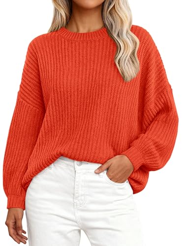 Image of PRETTYGARDEN Fall Sweaters for Women 2026 Fashion Long Sleeve Casual Ribbed Knit Winter Clothes Pullover Jumper Tops (Orange,Medium)