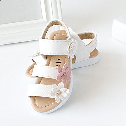 Kids Sandals Girls Summer Kids Children Sandals Fashion Big Flower Girls Flat Pricness Shoes (White, 30)3