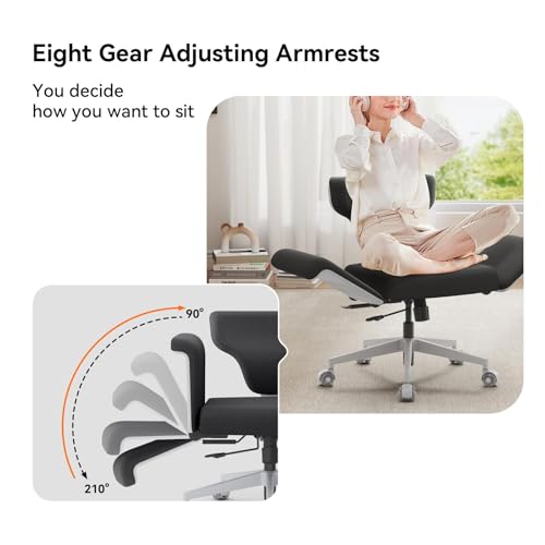 Image of DROGO Freedom-X Multi-Position Cross Legged Office Chair for Work from Home with Laptop Tray, Flexible Armrests, Adjustable Backrest & Cup Holders | Gaming Chair with Breathable Cushion Seat (Grey)