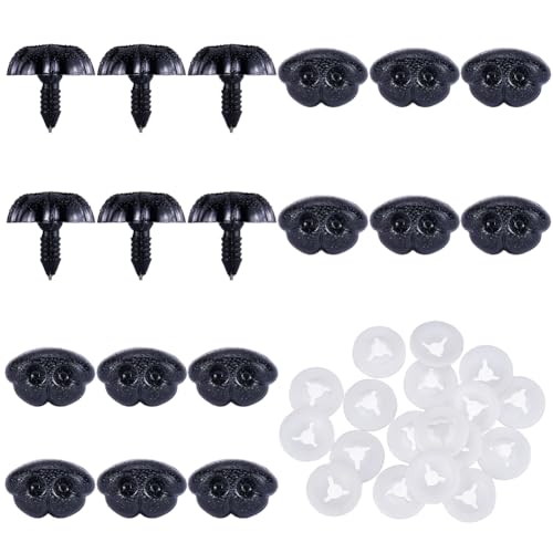 GORGECRAFT 20PCS Large Matte Safety Noses Black Craft Screw Dog Nose 24.5mm Crochet Stuffed Animals Doll Plastic Noses with Washers for Amigurumi Craft Doll Puppet Plush Bear Doll Making Supplies
