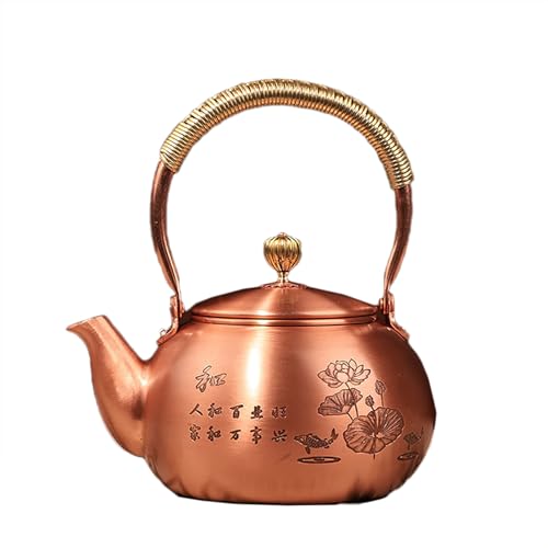 やかん おしゃれ 手工製純銅やかん 1800ml大容量 ?水? 銅製ケトル 提梁型 急須 薬缶 日本茶 茶道 コーヒーポット 赤銅 健康 煮沸用 アウトドア・家庭用・業務用 ギフト (1200ml ロータス)