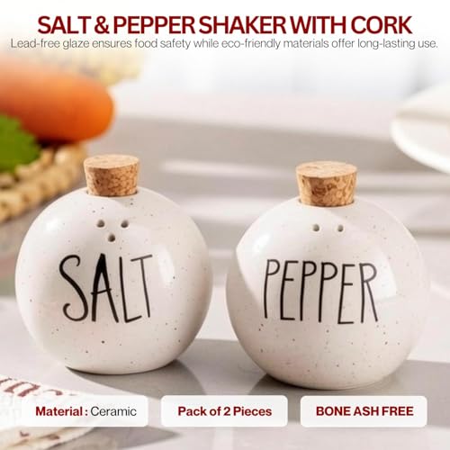 Image of Premium Ceramic Kitchen Storage Set with Wooden Lids - Tea, Coffee & Sugar Jars with Salt & Pepper Shakers | Airtight Containers Combo (Set of 5) (Salt and Pepper)